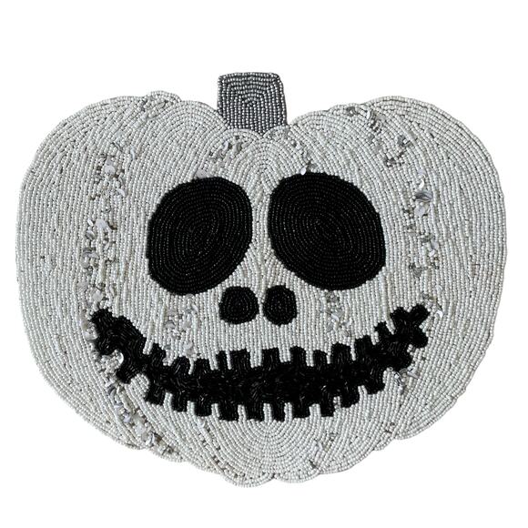Christian Soriano Other - Christian Siriano Halloween Jack O Lantern Beaded Placemat 15" Black White NEW